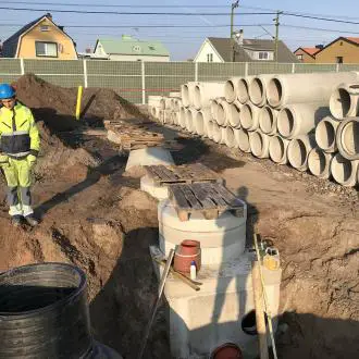 Oversigt over komplet WaReg-system i nybygget boligområde Halmstad til bæredygtig regnvandshåndtering