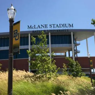 wapro-check-valve-mclane-stadium-baylor-flood-control-installation-waco-us Main entrance of McLane Stadium in Waco with Wapro check valve flood prevention system.