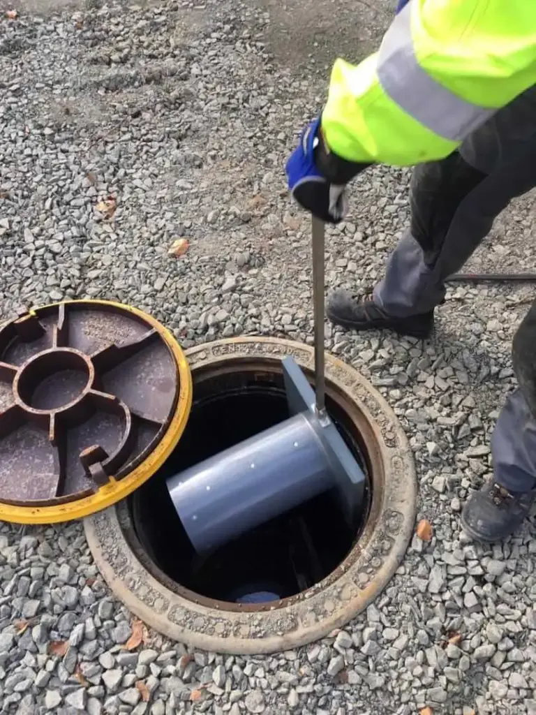 Manhole cover inspection of WaStop valve installation in Kristianstad
